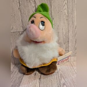 Disney Plush Dwarf with Green Hat and White Beard Blushful Vintage